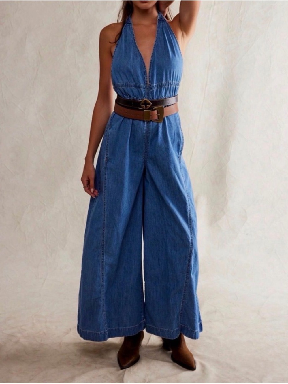 Free People We The Free Sunrays One Piece Denim Jumpsuit Size S NWT $128